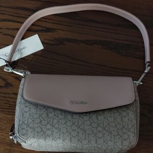 Calvin Klein Pink and Tan Shoulder Bag with Signature Design